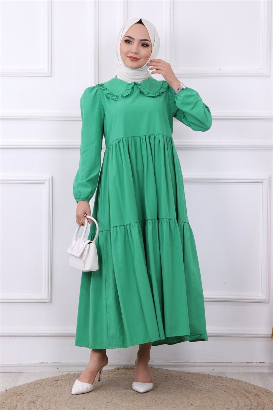 BEBE YAKA ELBİSE YEŞİL