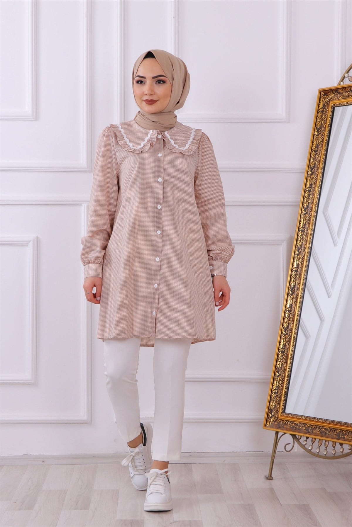 bebe yaka kareli tunik