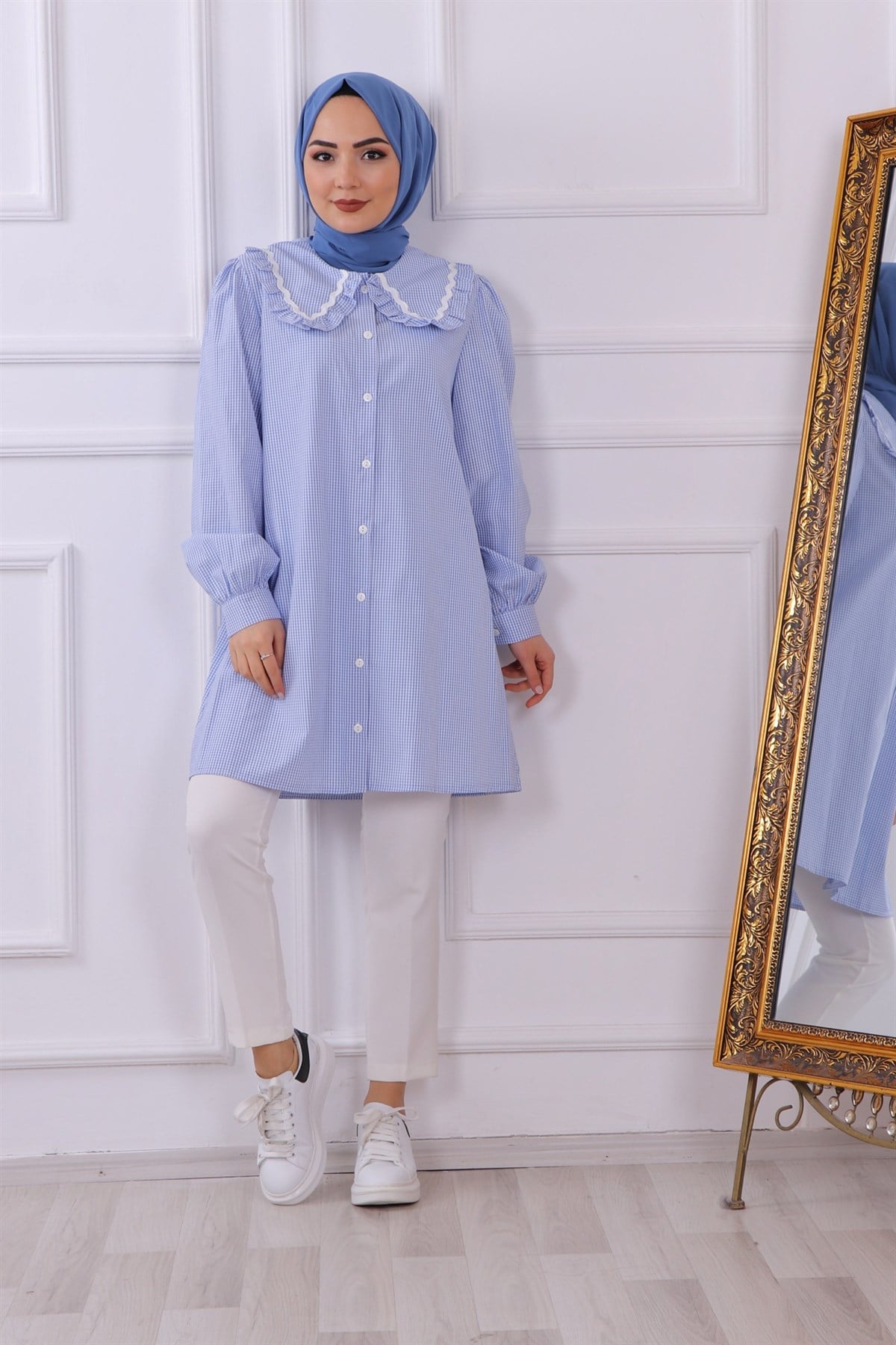 bebe yaka kareli tunik