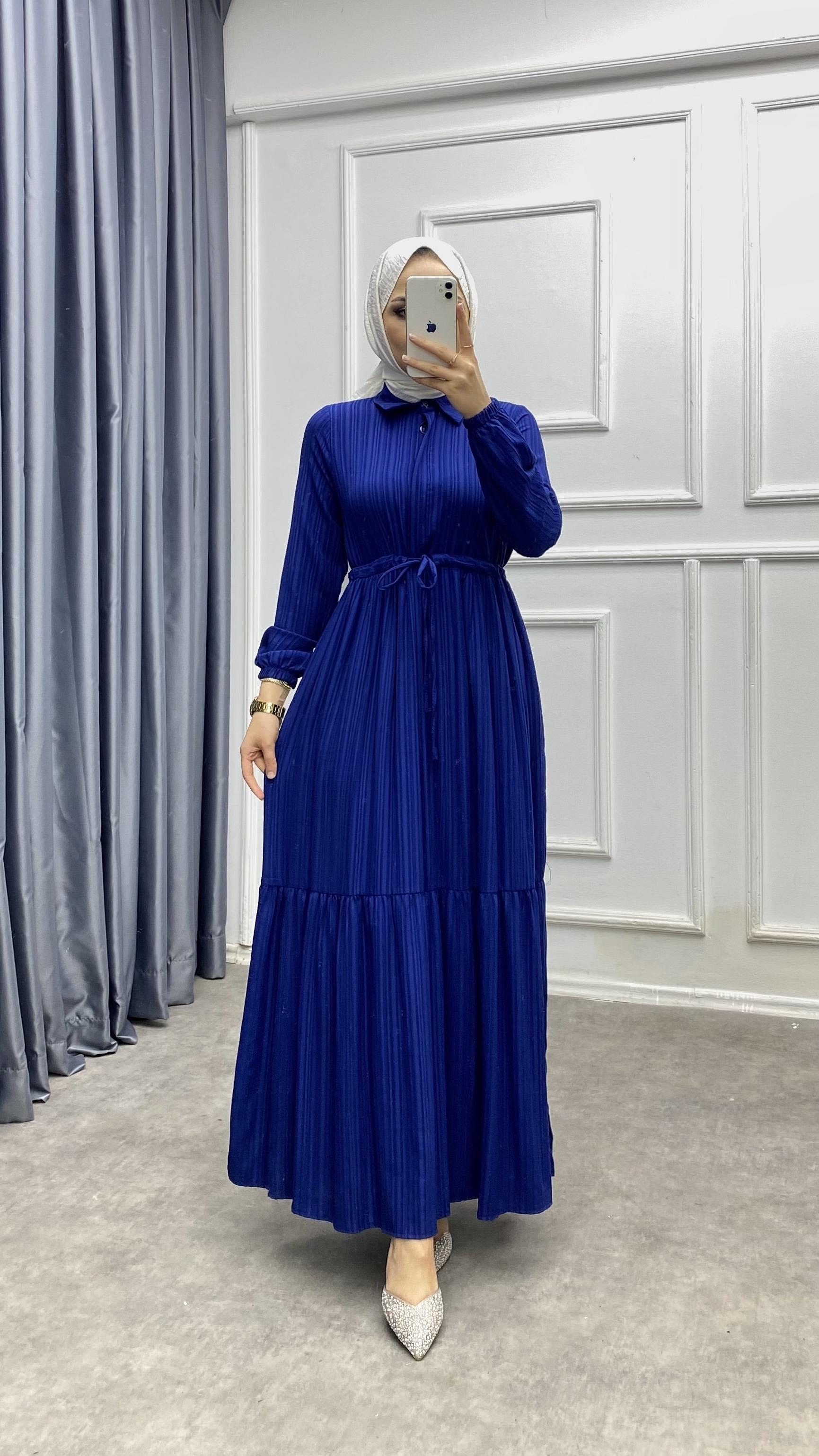 Beli bağcıklı elbise lacivert 