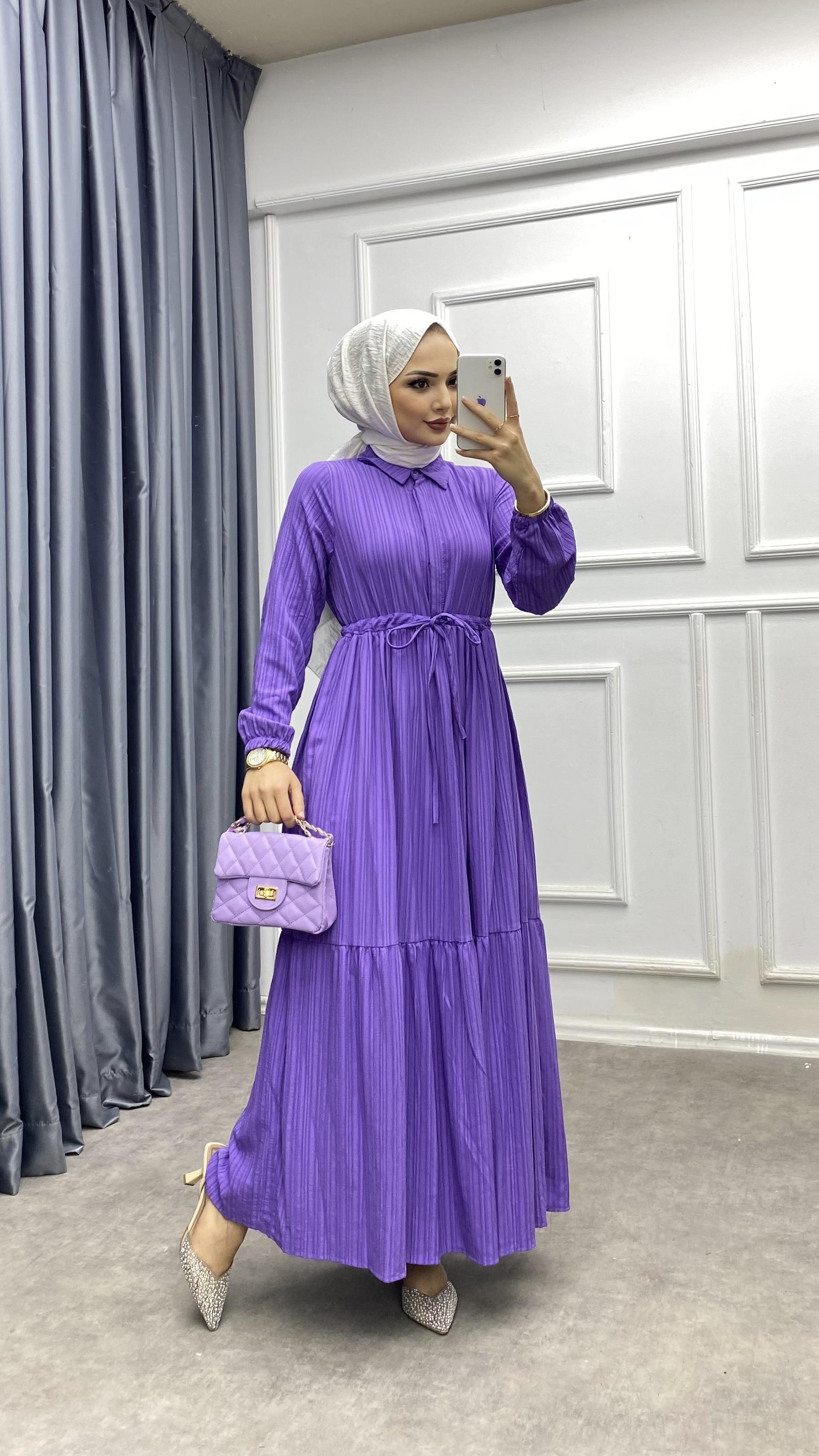 Beli bağcıklı elbise turuncu