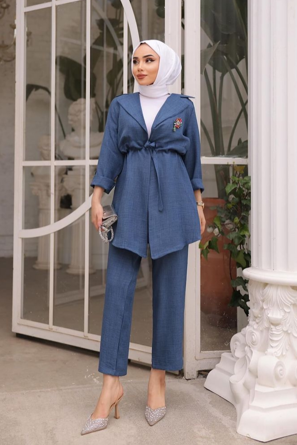 Beli bağcıklı ikili takım indigo 