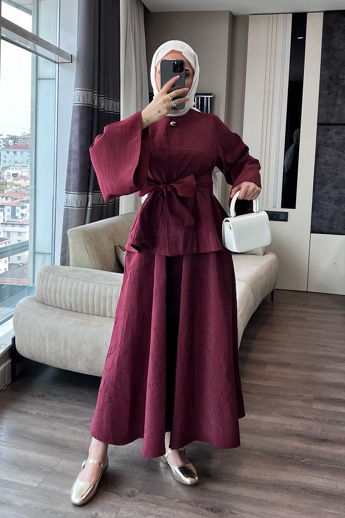 Bluzu Bağlamalı ikili Takım Bordo