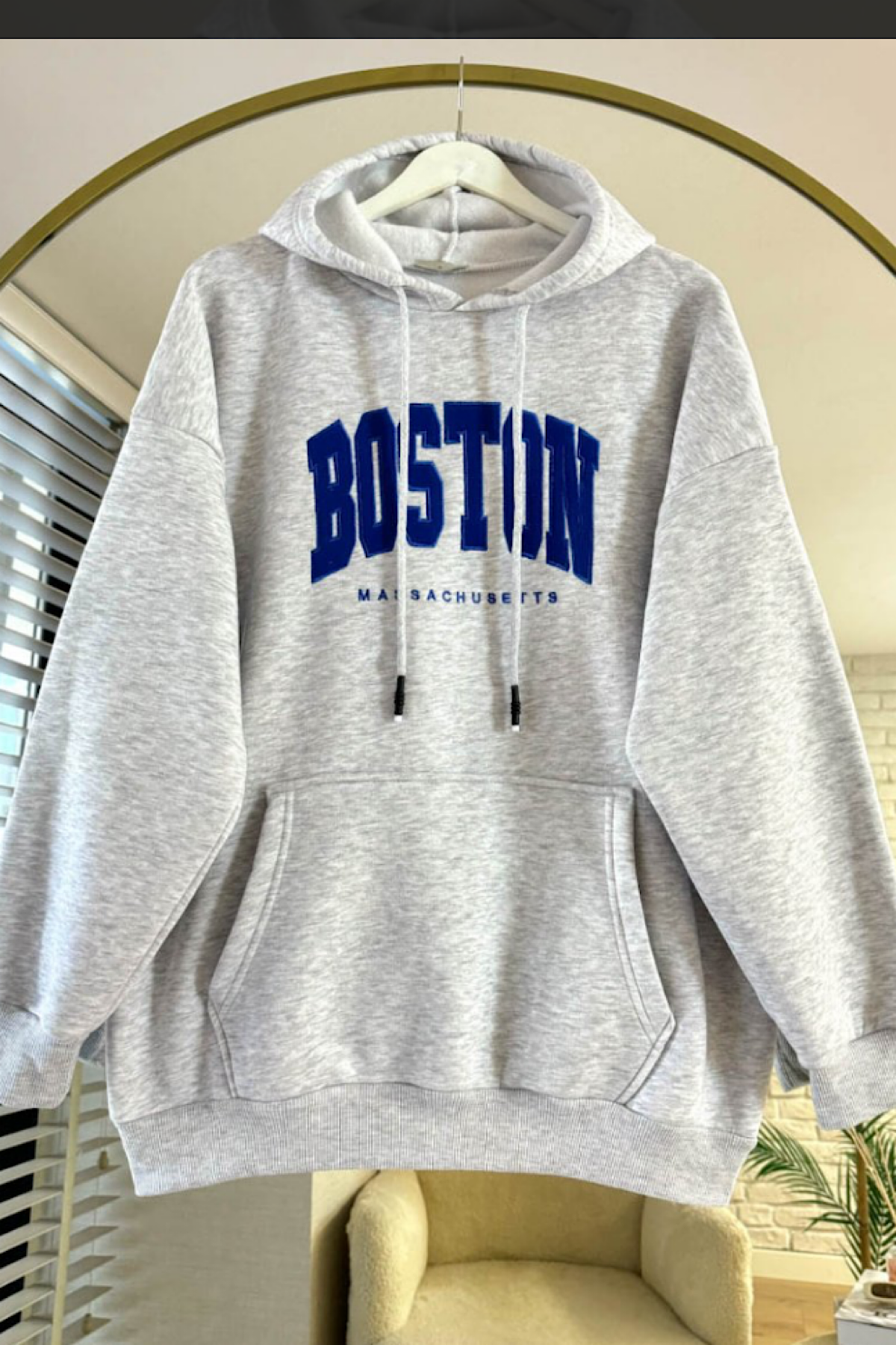 Boston yazılı üç iplik sweat Gri