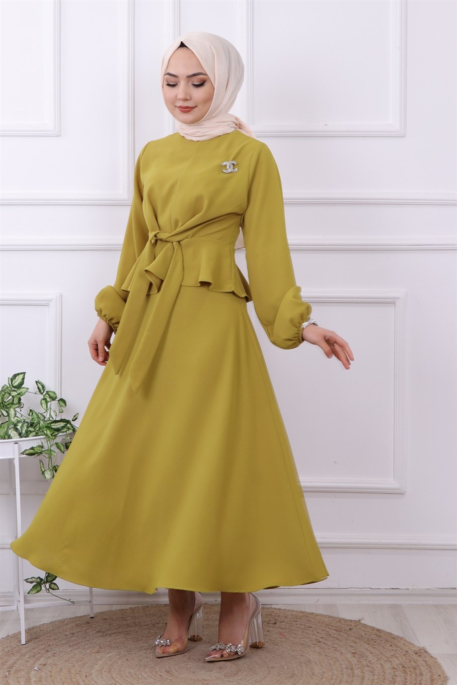 BROŞ DETAYLI TAKIM YAĞ YEŞİLİ