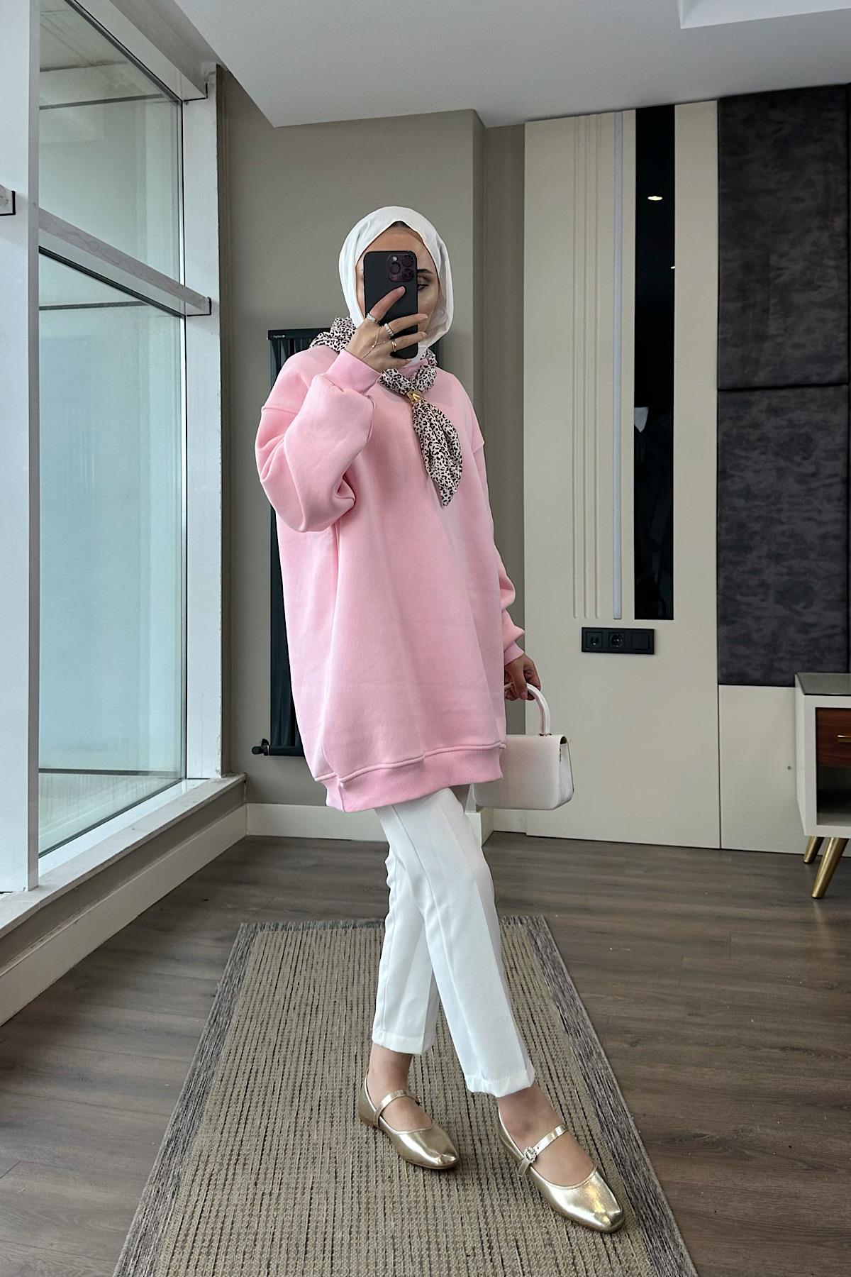 Fular Detaylı Üç iplik sweat PembeDubaiShowroomÜST GİYİM08580