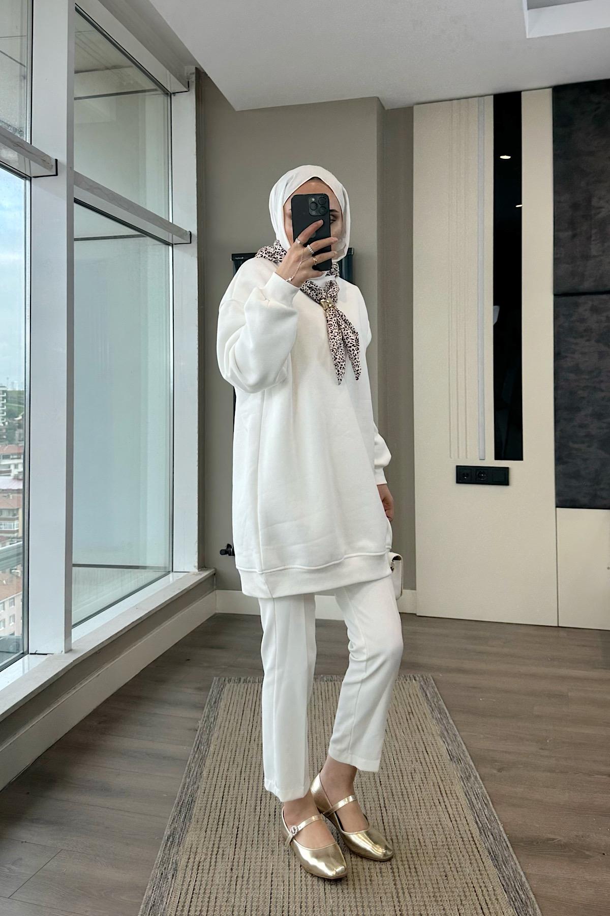 Fular Detaylı Üç iplik sweat BeyazDubaiShowroomÜST GİYİM08580
