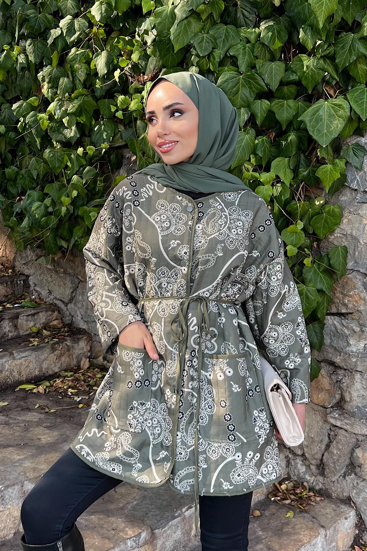 Desenli Kimono YeşilDubaiShowroomDIŞ GİYİM01983