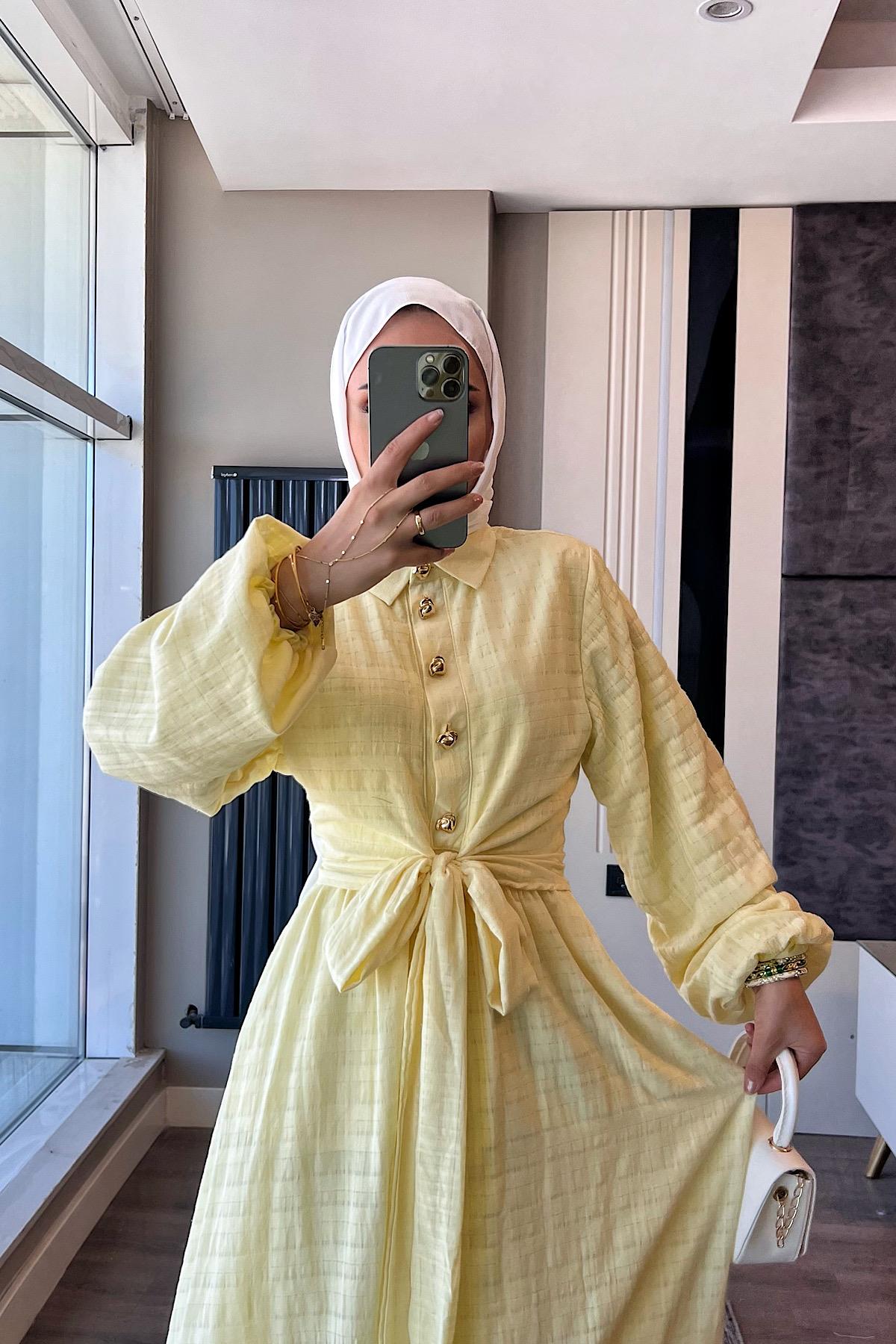 Gold Düğme Detaylı İkili Takım SarıDubaiShowroomTAKIM07557