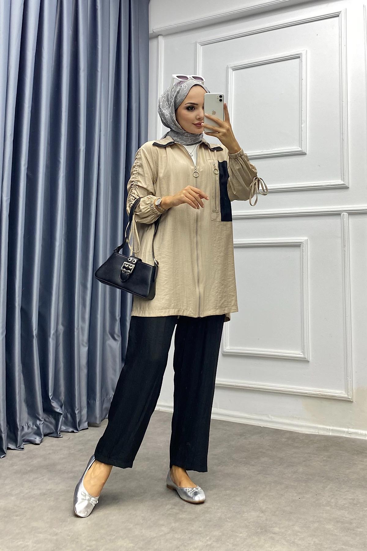 Cebi Fermuarlı İkili Takım Siyah