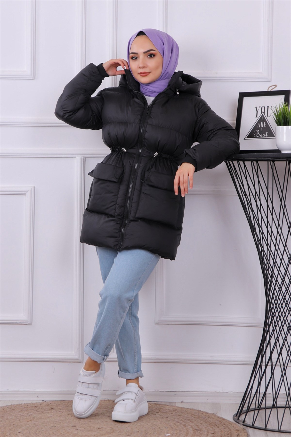 CEP DETAYLI ŞİŞME MONT SİYAH