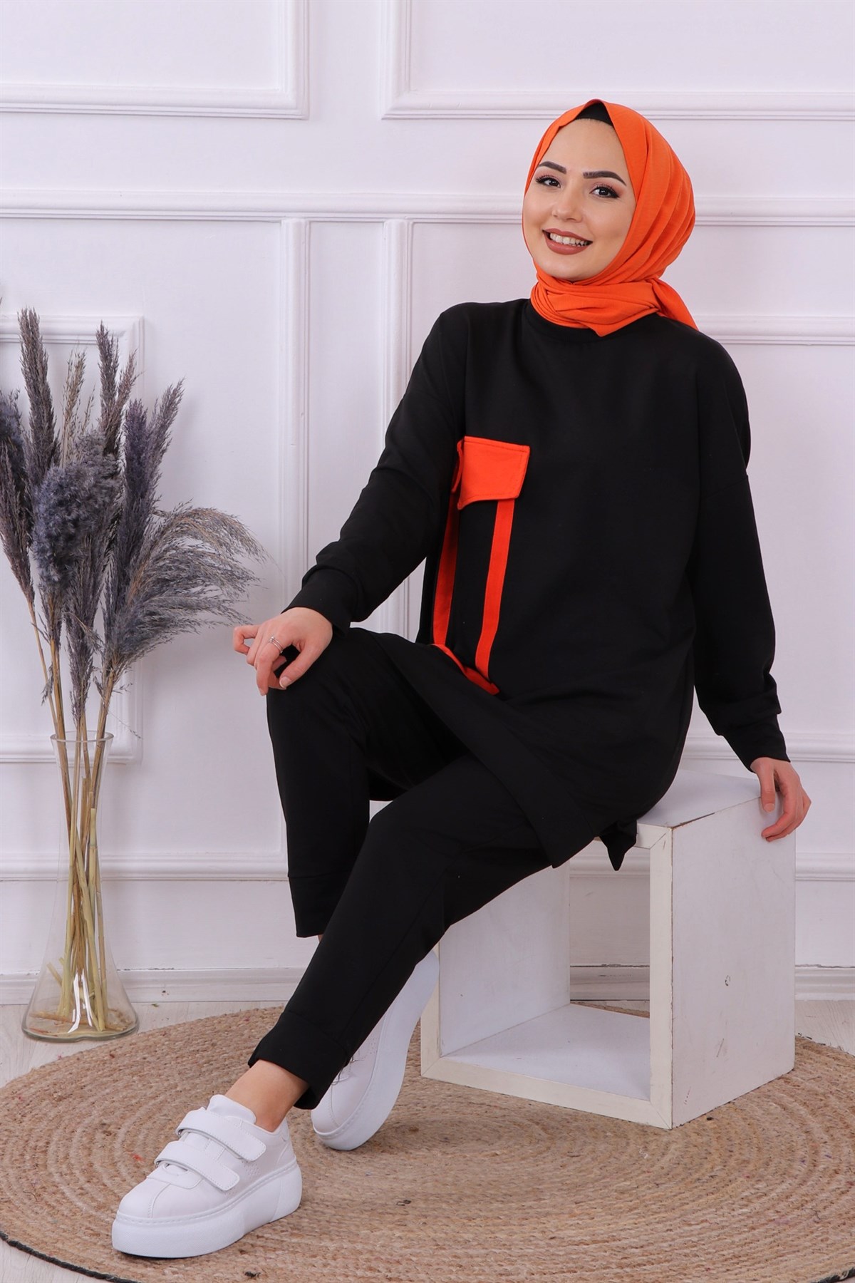 Cep detaylı sweat siyah