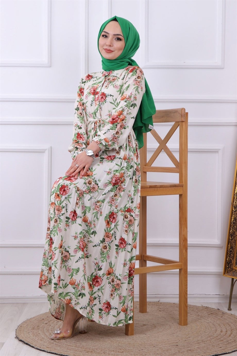 ÇİÇEK  DESEN VİSKON ELBİSE