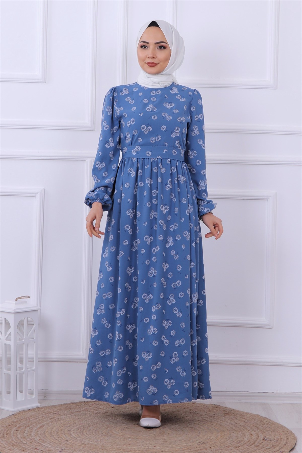 çiçek desenli elbise indigo