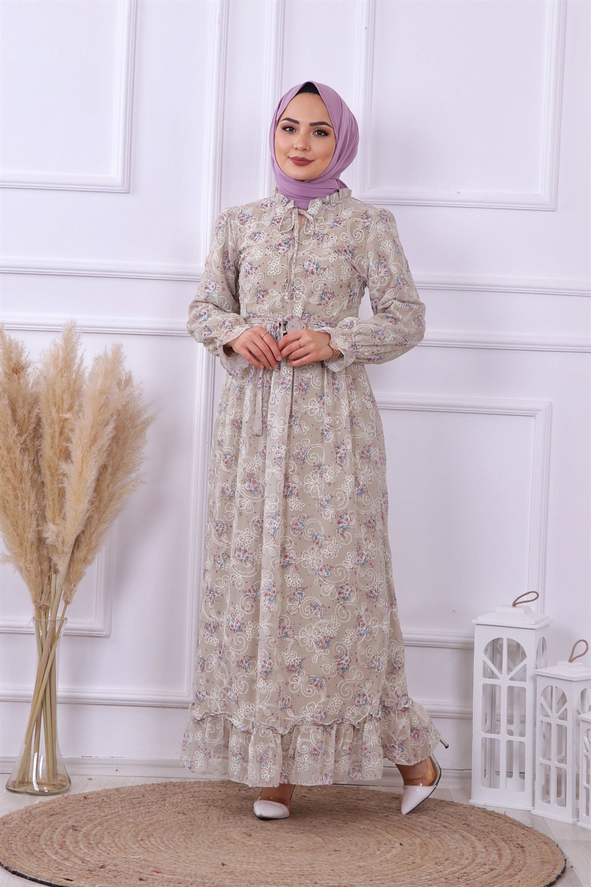 çiçek desenli elbise yeşil