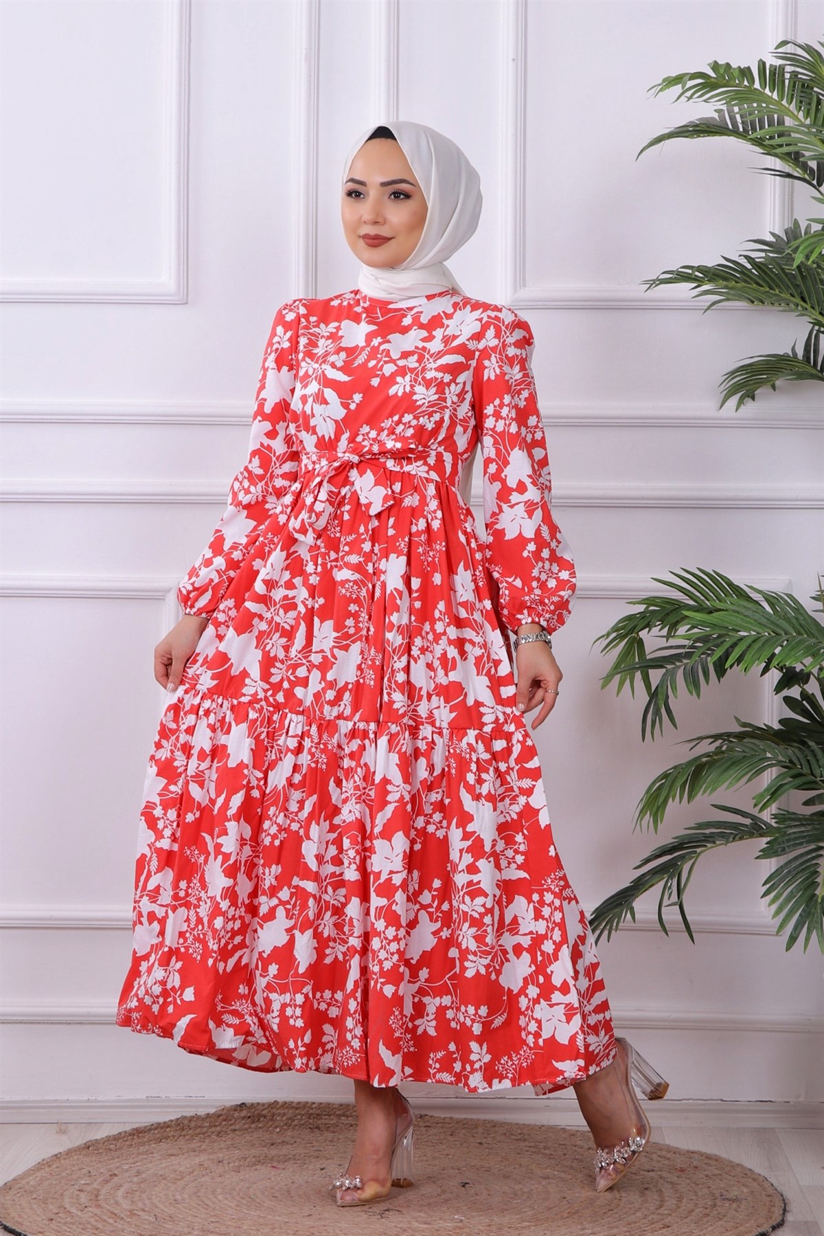 ÇİÇEKLİ ELBİSE KIRMIZI