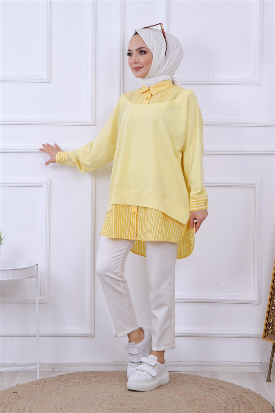 ÇİZGİ DETAYLI SWEAT SARI