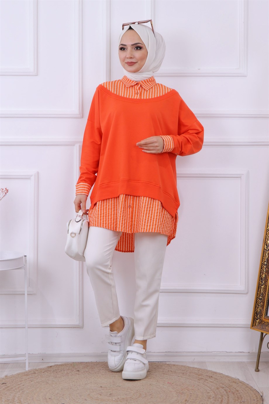 ÇİZGİ DETAYLI SWEAT TURUNCU