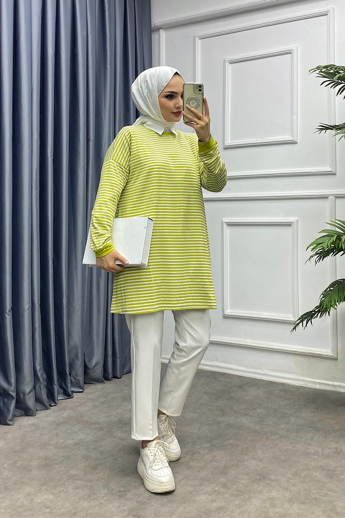 Çizgili sweat Yap Yeşili