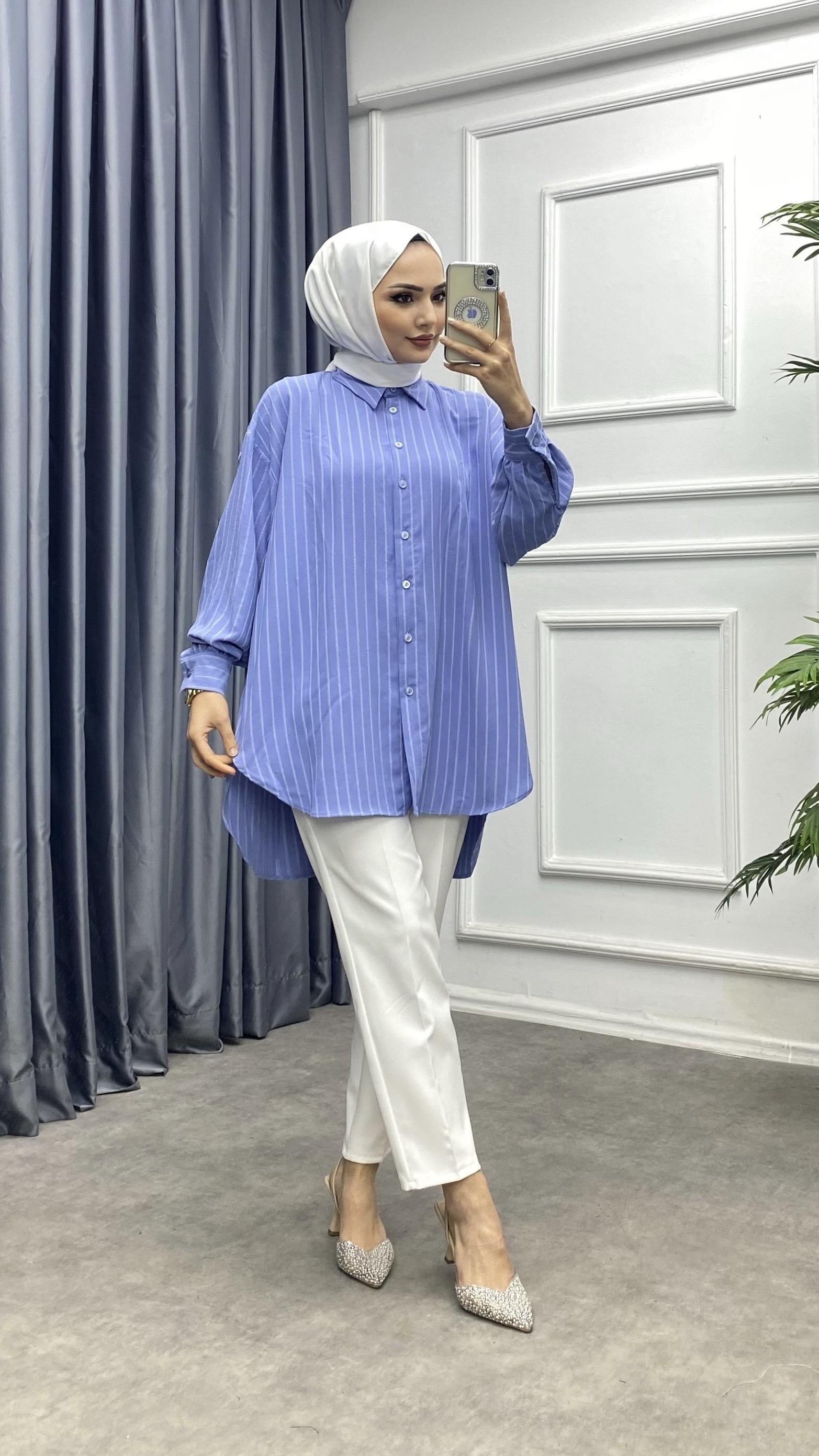 Çizgili tunik bebe mavisi