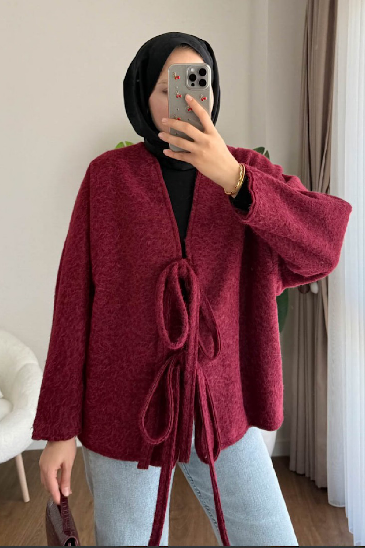 Önü Bağcıklı Kaşmir ceket BordoDubaiShowroomDIŞ GİYİM24111