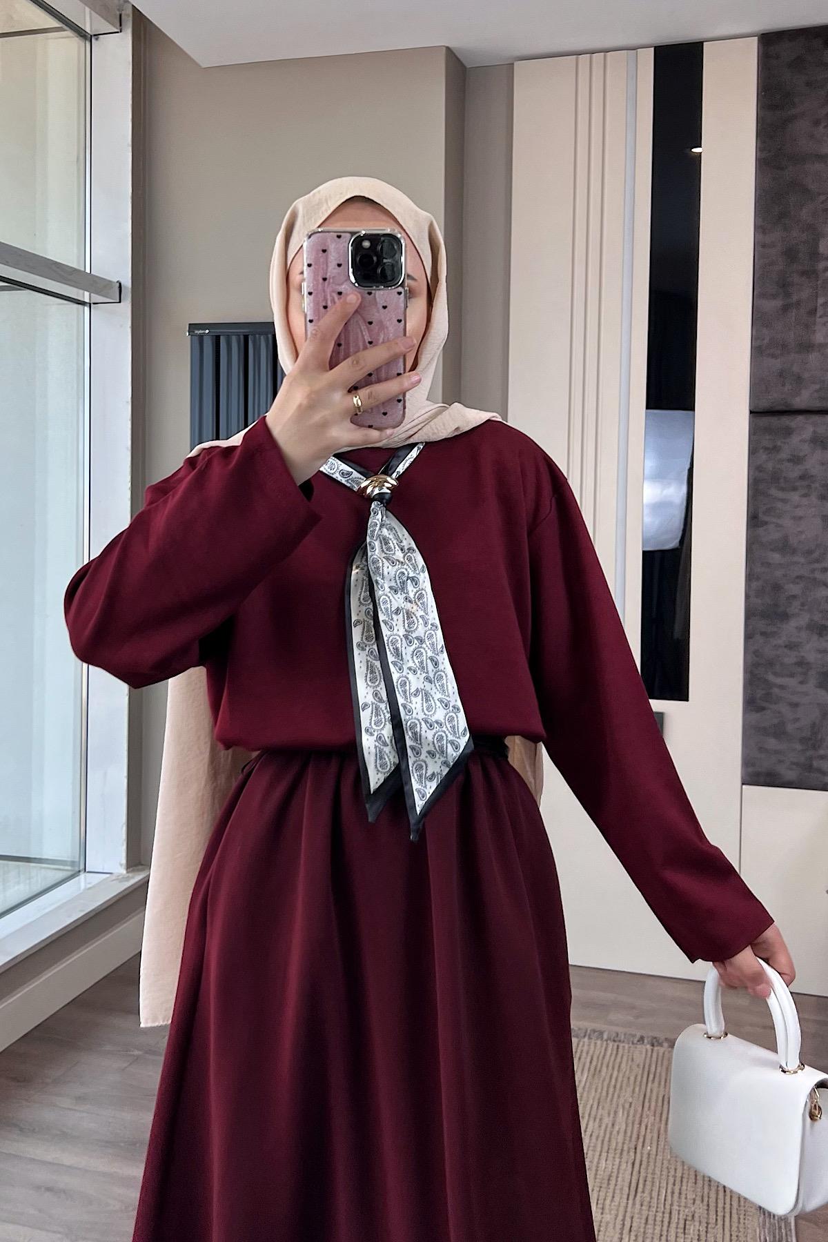 Fularlı Sweat BordoDubaiShowroomÜST GİYİM70047