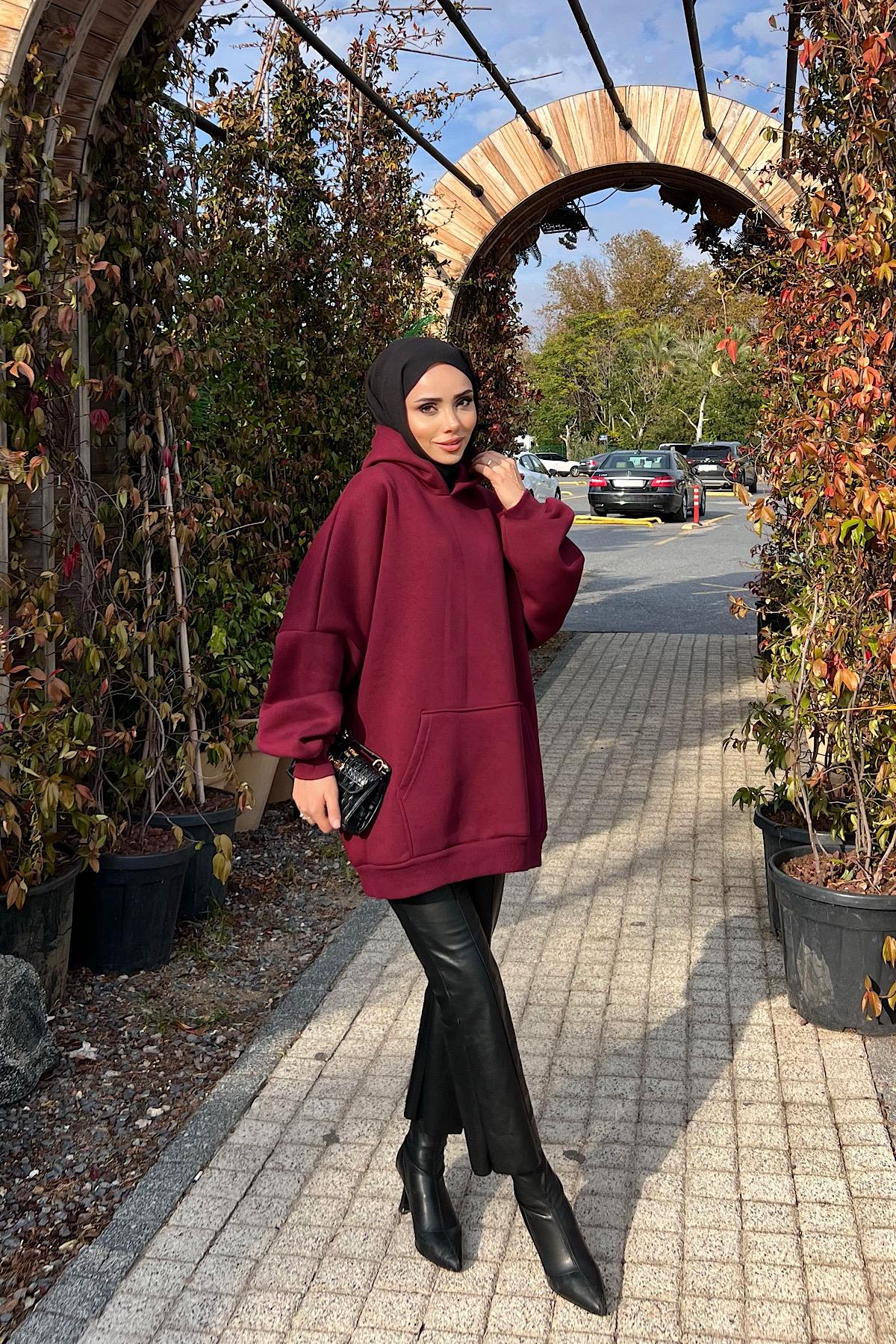 Üç İplik Kanguru Cep Sweat Vişne ÇürüğüDubaiShowroomÜST GİYİM3584