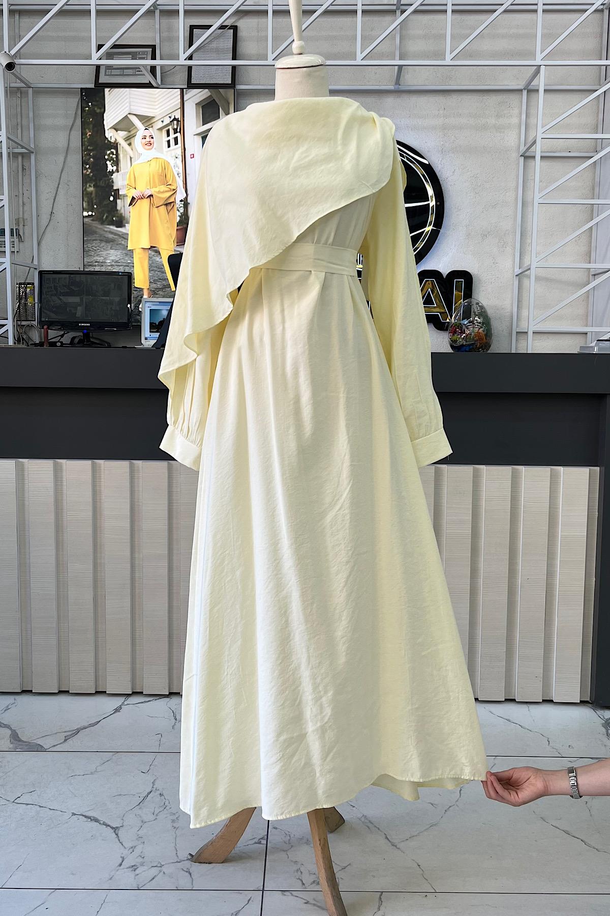 Şal yaka elbise SarıDubaiShowroomELBİSELER010800