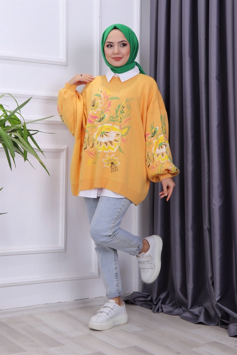 DESENLİ BALON KOL TRİKO TUNİK