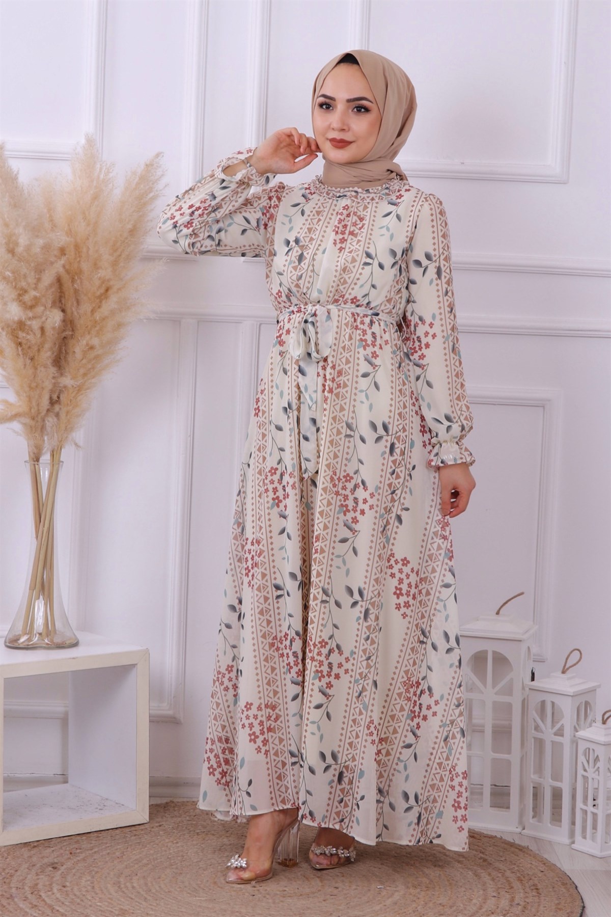 DESENLİ ŞİFON ELBİSE 