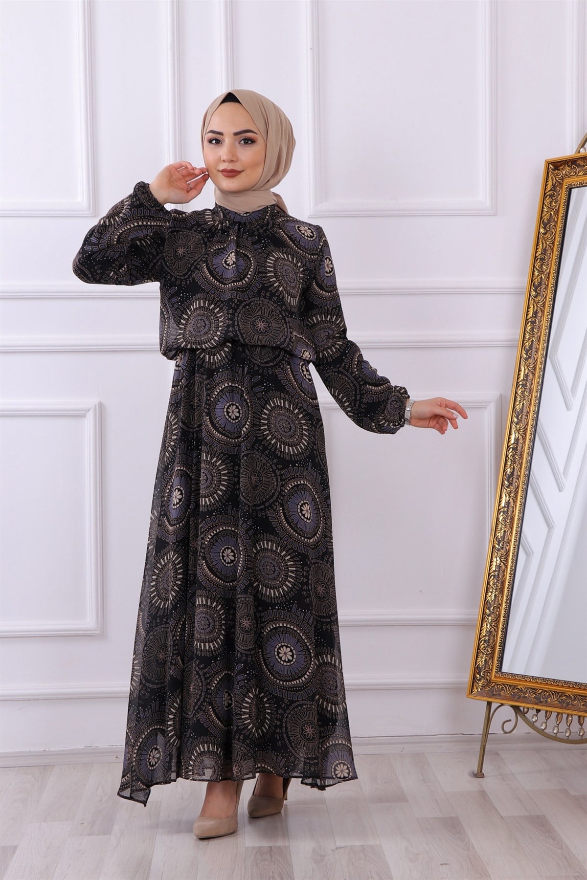 desenli şifon elbise