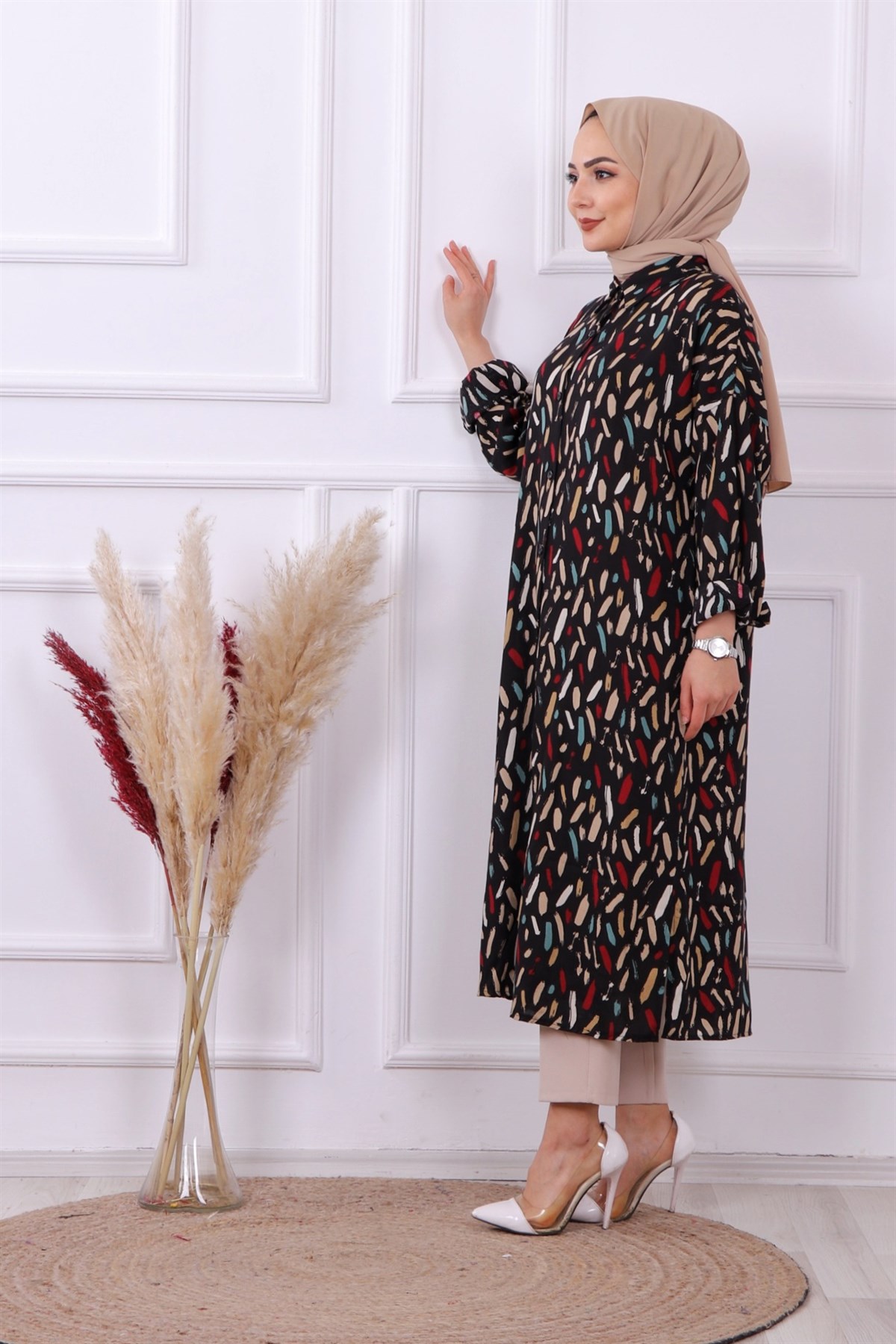 desenli tunik siyah