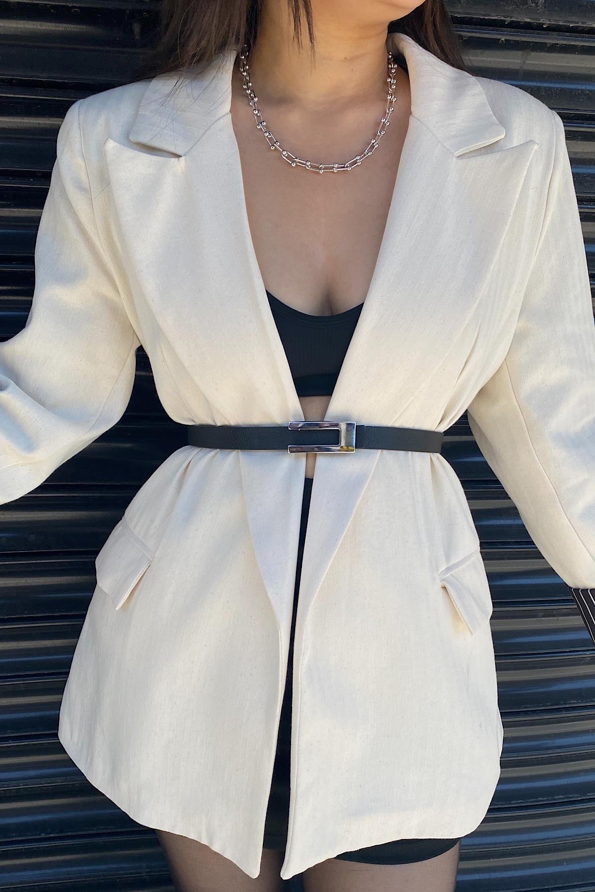 Dikdörtgen Desen  Deri kemer Siyah