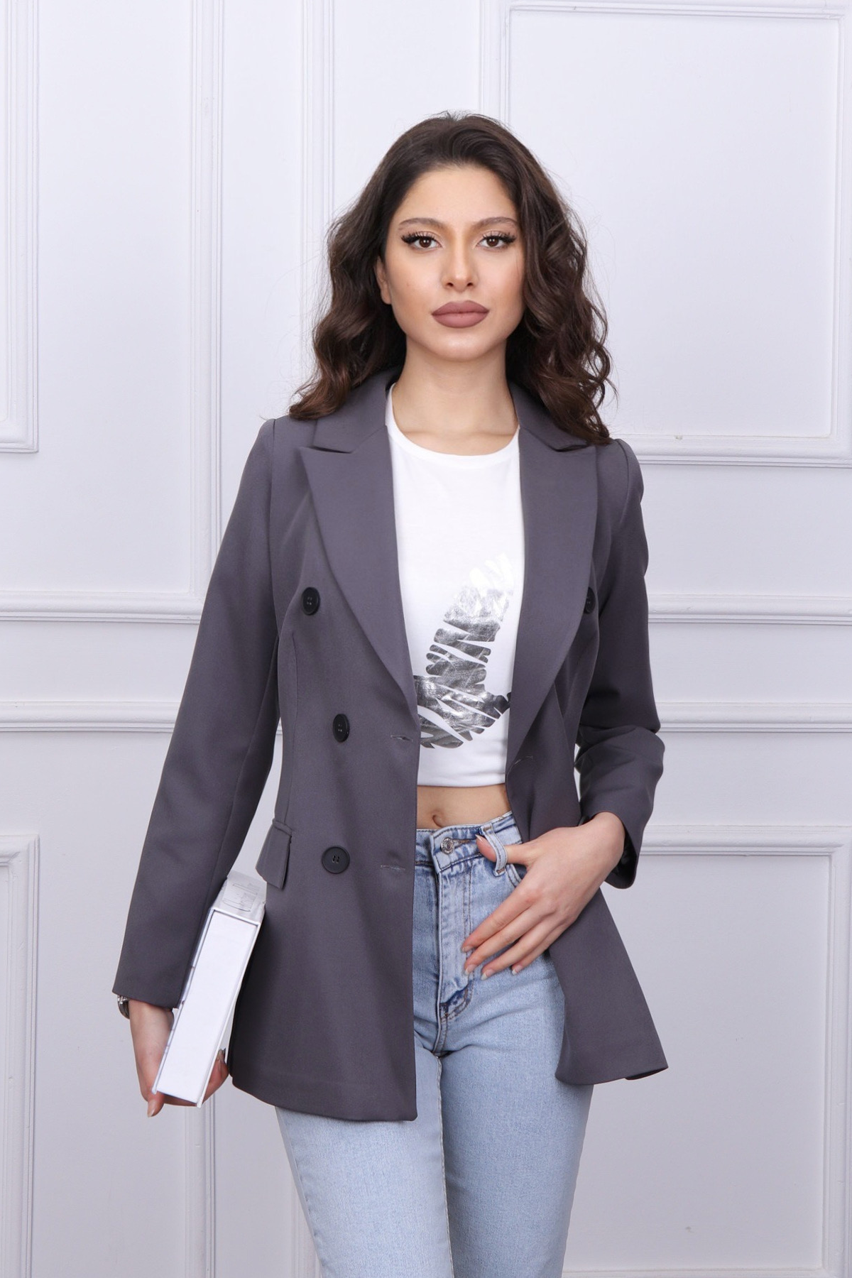 Düğmeli Blazer Ceket Gri
