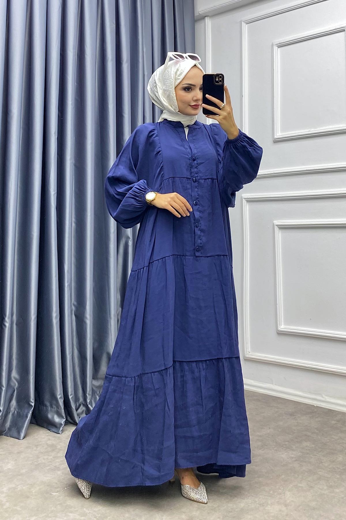 Düğmeli Elbise Lacivert