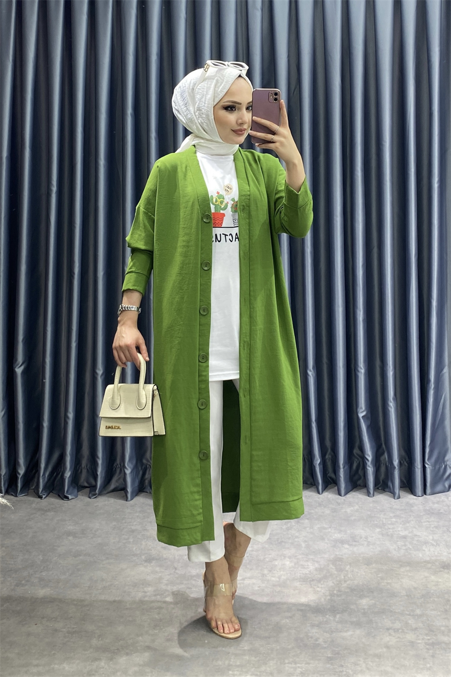 Düğmeli hırka yeşil