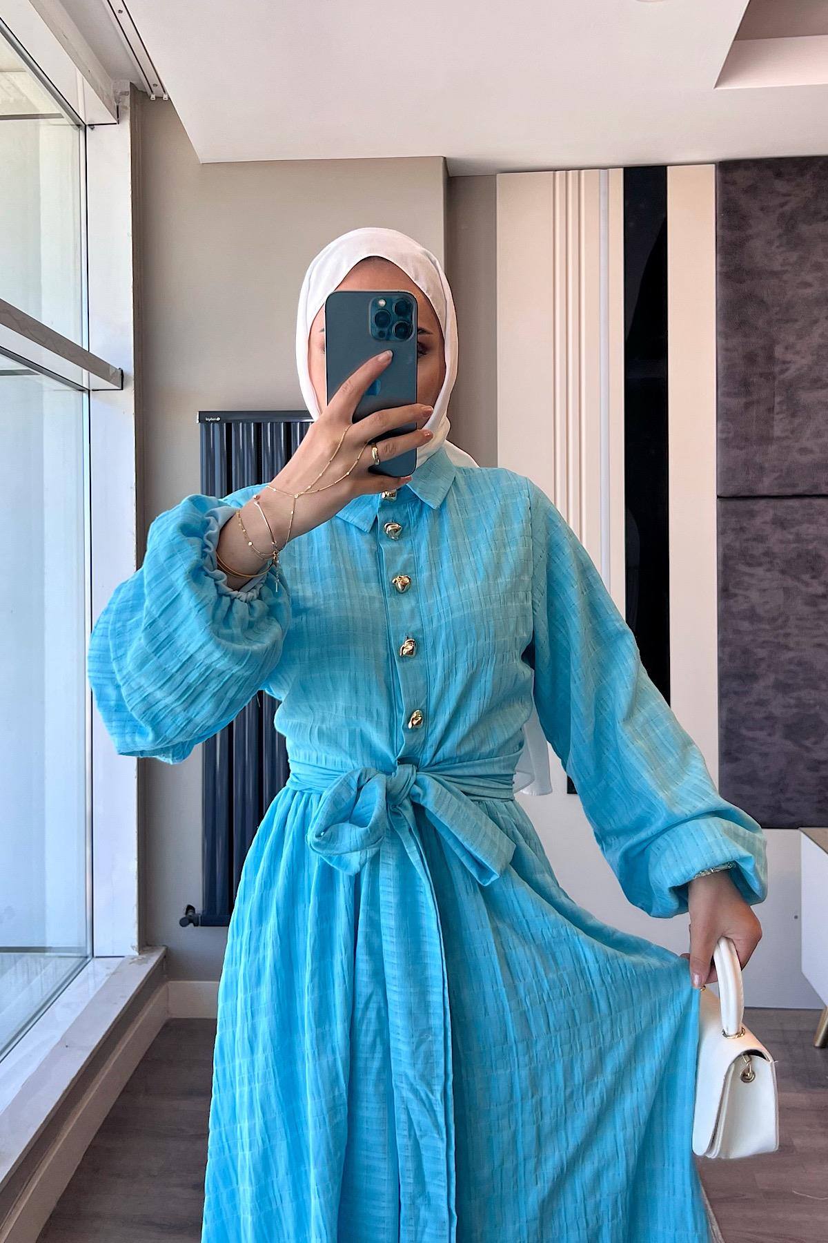 Gold Düğme Detaylı İkili Takım MaviDubaiShowroomTAKIM07557