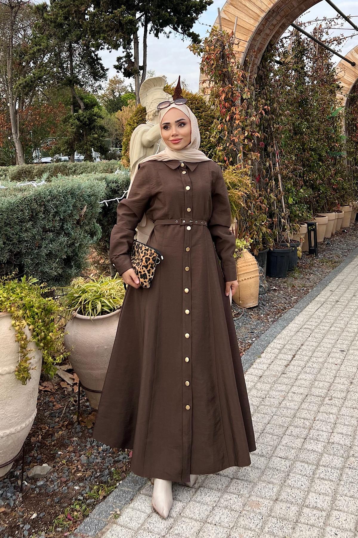 Kemerli Elbise KahverengiDubaiShowroomELBİSELER01152