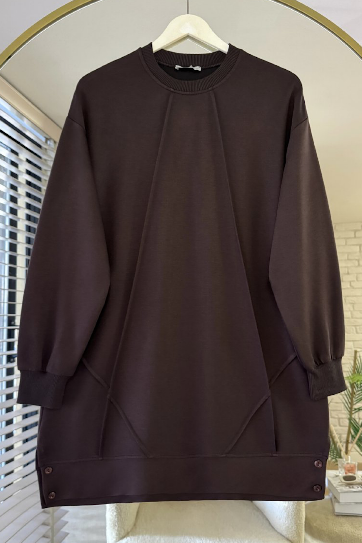 Düğme Detaylı Çımalı Tunik KahverengiDubaiShowroomÜST GİYİM17033