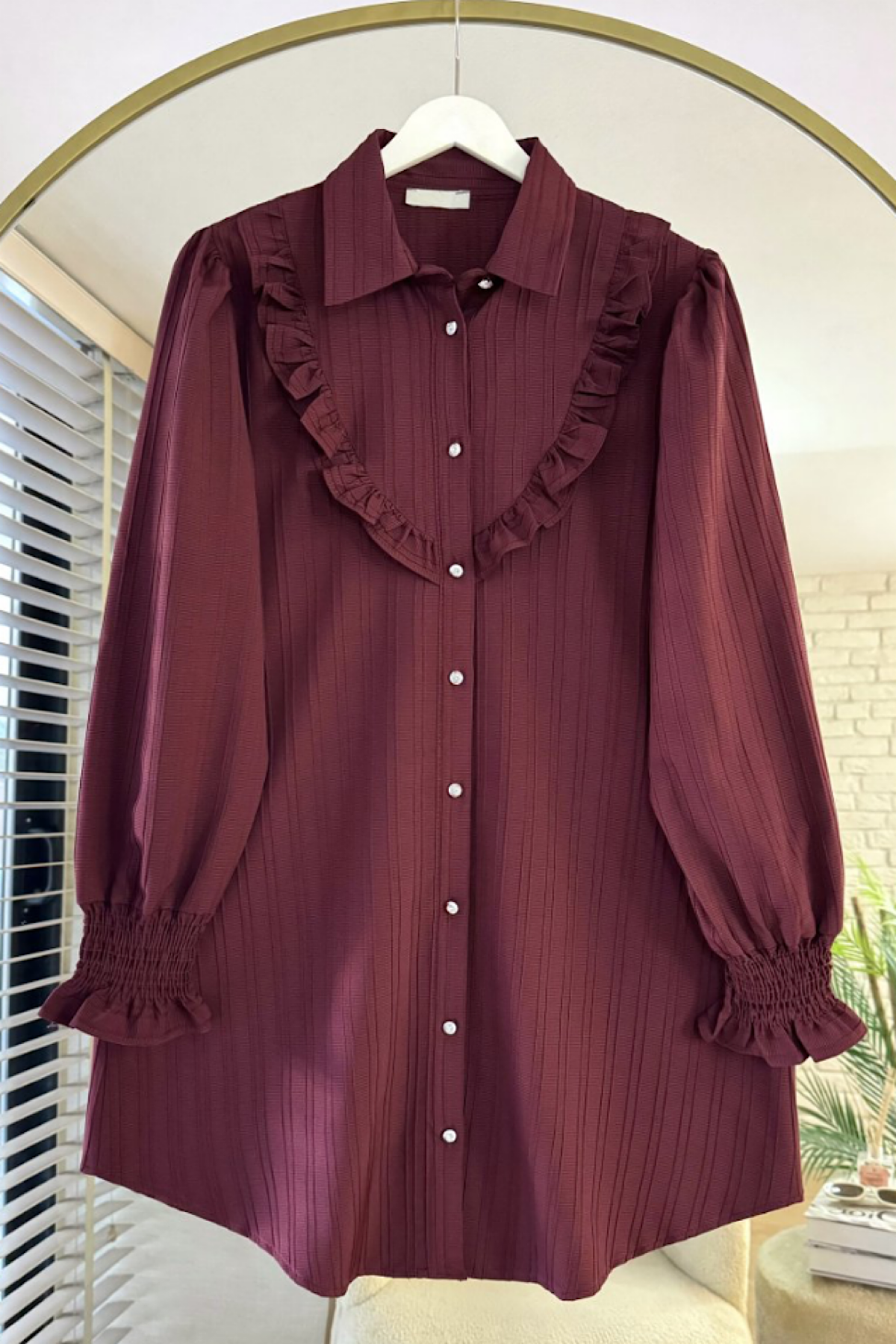 Fırfır Detaylı Tunik Bordo