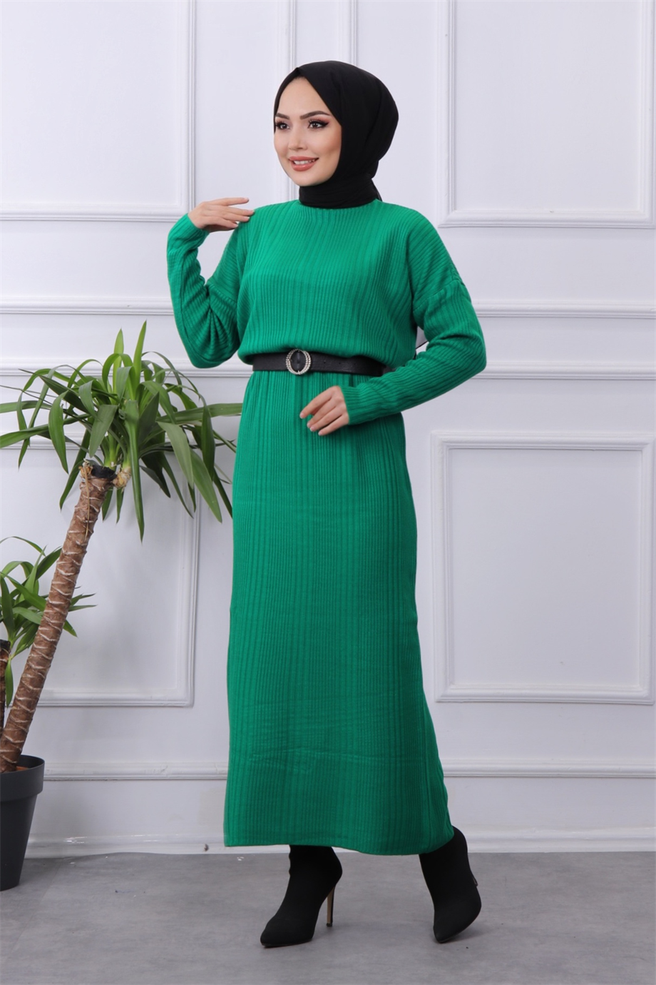 Fitilli elbise yeşil