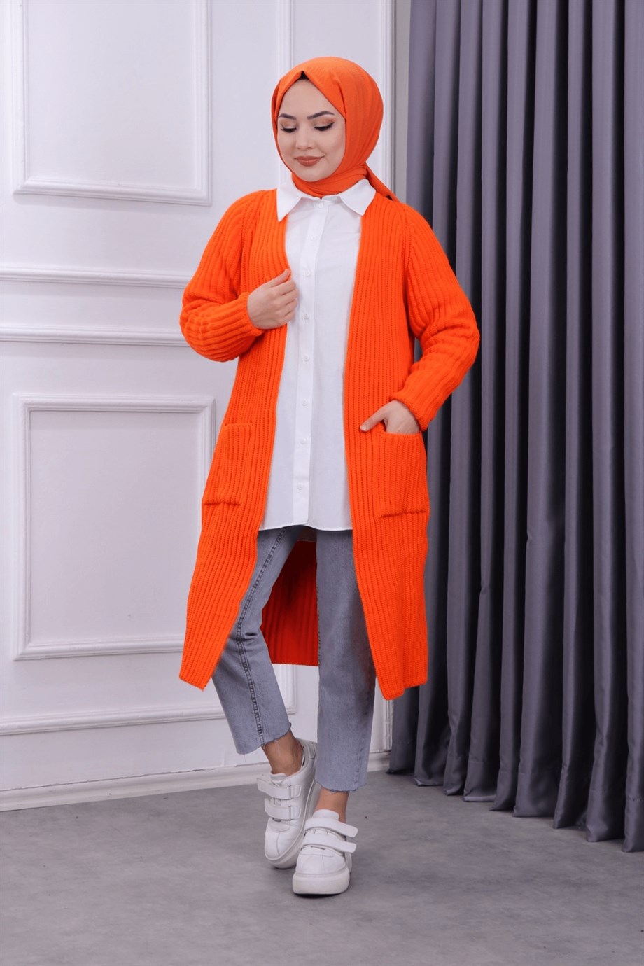 Fitilli hırka turuncu