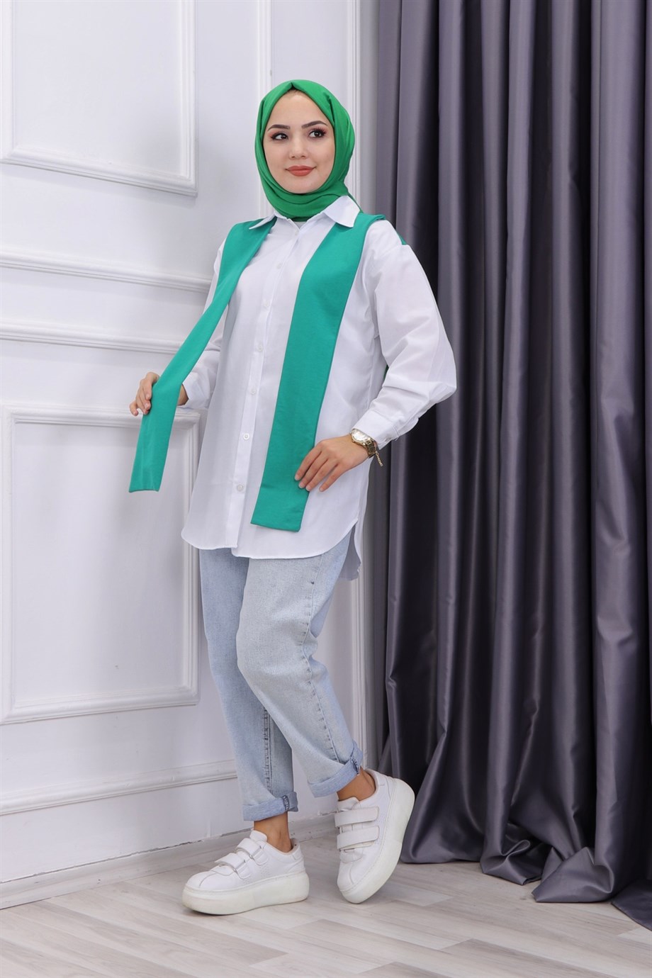 FULAR DETAYLI GÖMLEK YEŞİL