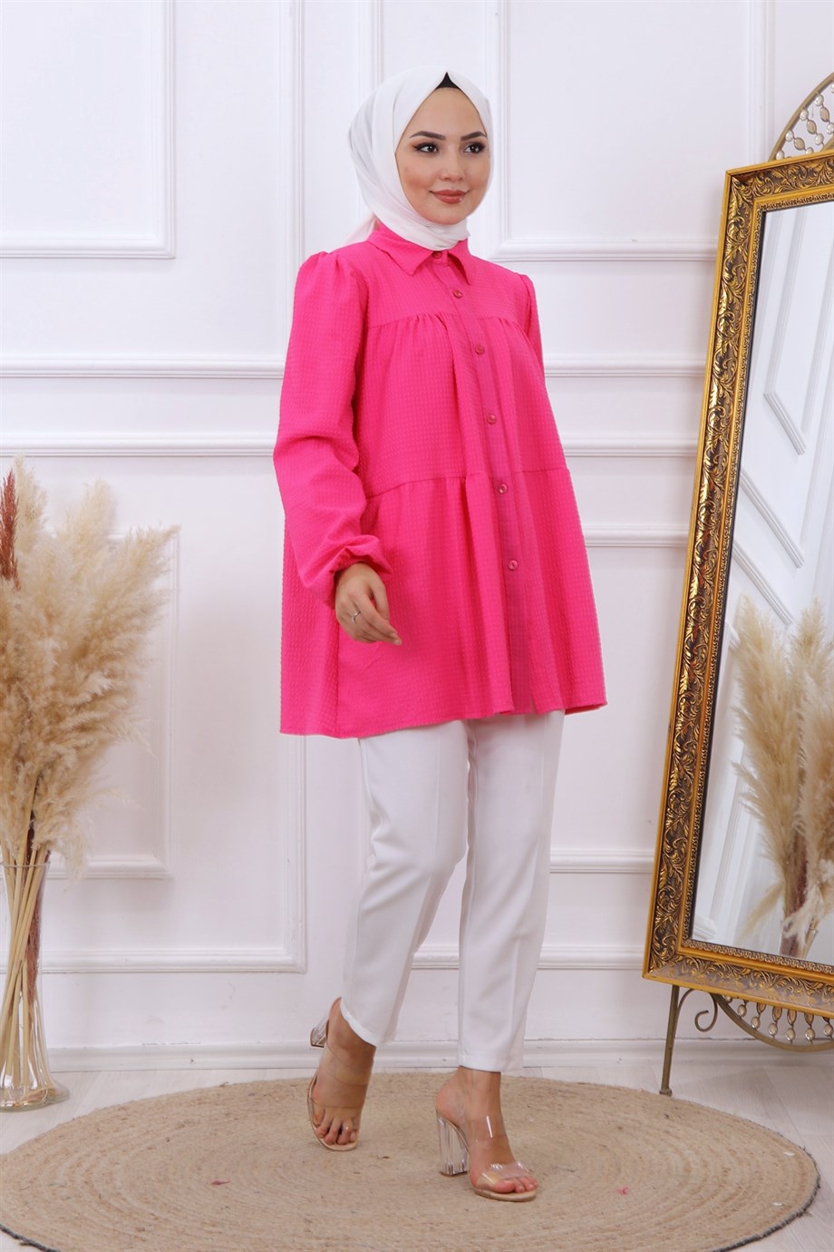 GOFRE TUNİK PEMBE