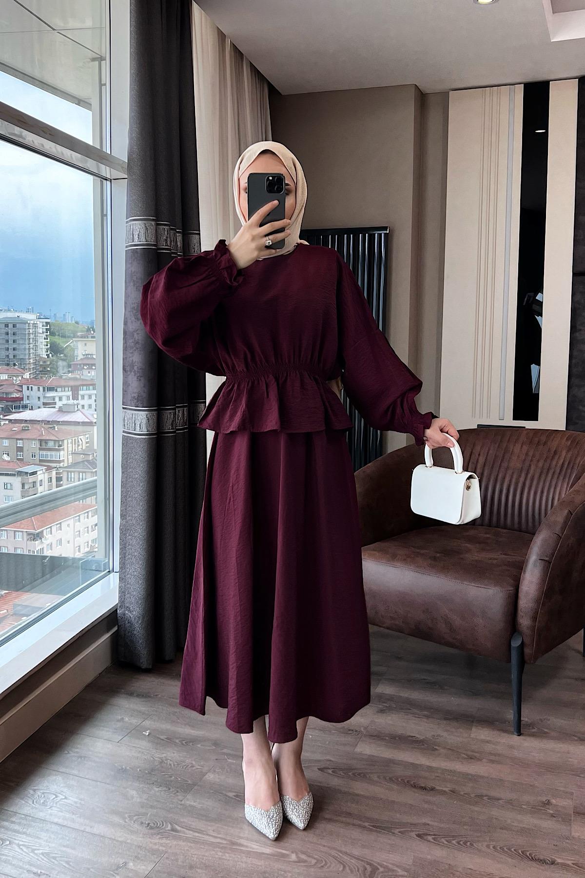 Gül Broşlu ikili takım bordo 