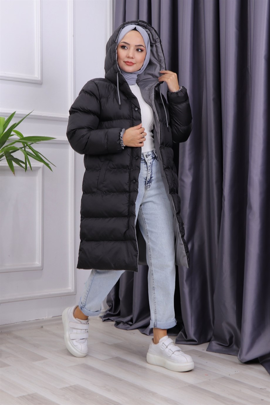 İÇİ GRİ  DETAYLI ŞİŞME MONT