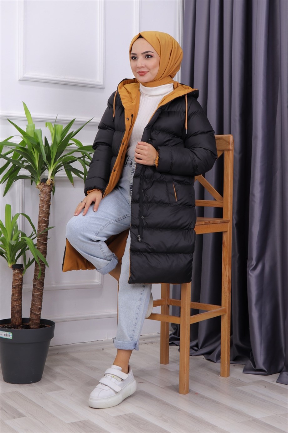 İÇİ HARDAL  DETAYLI ŞİŞME MONT