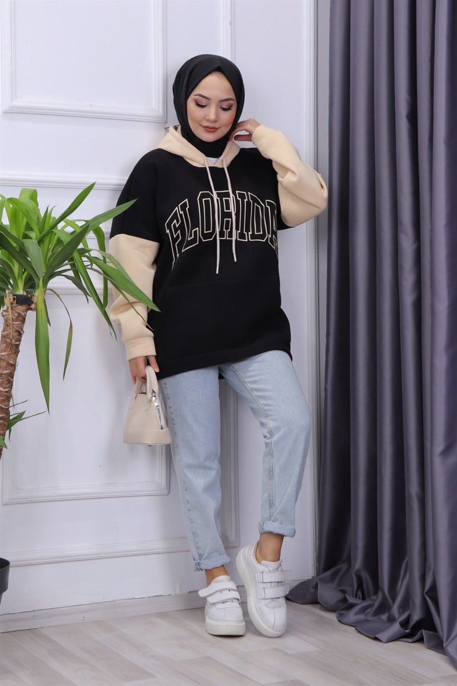 İÇİ ŞARDONLU FLORİDA  SWEAT SİYAH