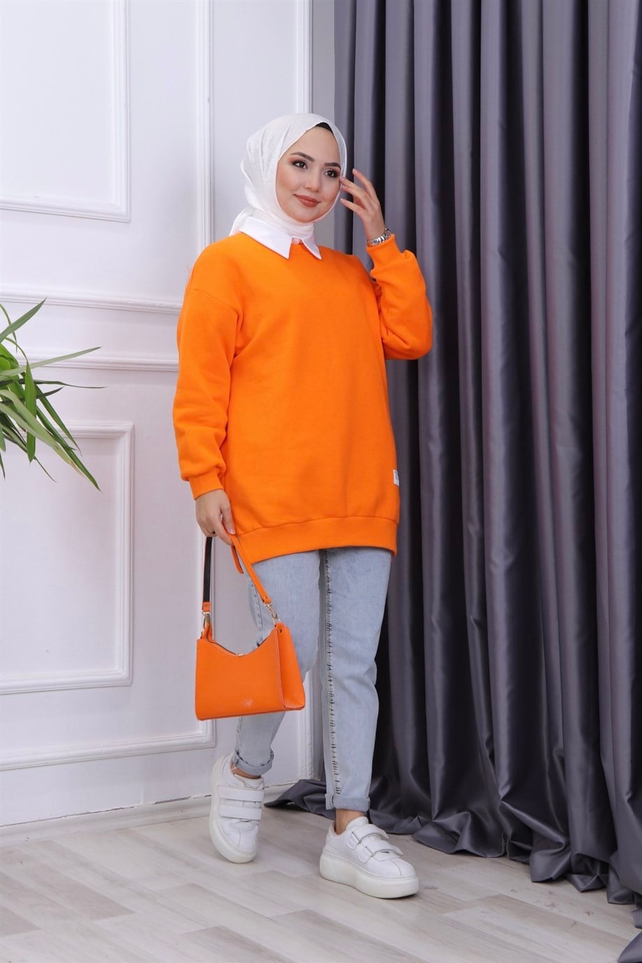 İÇİ ŞARDONLU ÜÇ İPLİK SWEAT TURUNCU