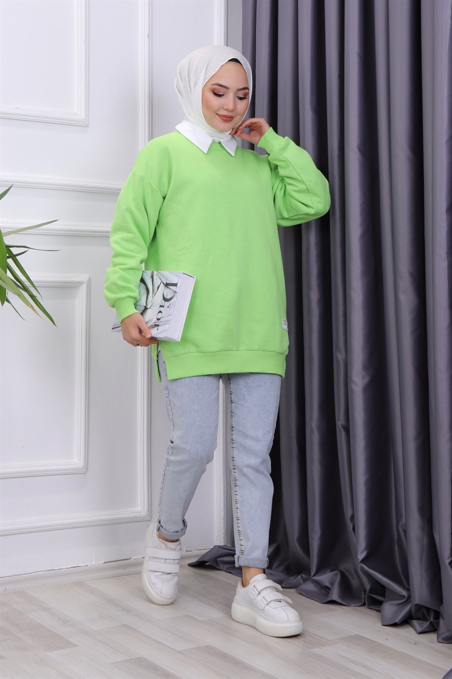 İÇİ ŞARDONLU ÜÇ İPLİK SWEAT YEŞİL